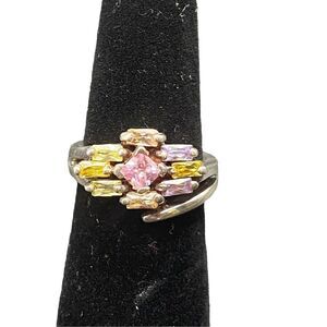 Stuller Jewelry pink princess 8 multi-colored stone sterling silver 925 ring siz